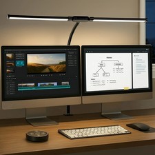 Double Head LED Desk Lamp with Clamp Swing Arm Dimmable 3 Color Modes Office
