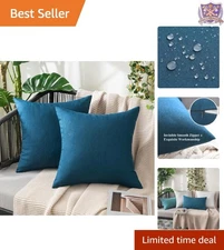 Outdoor Waterfont Throw Pillow Covers 16x16 inch Set of 2 Blue Waterproof Linen