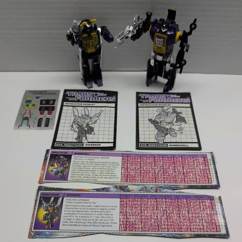1985 G1 Transformers Insecticons Lot of 2(BOMBSHELL AND KICKBACK) with cardback