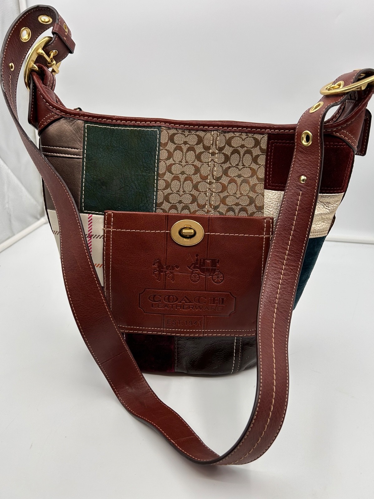 Auth COACH Patchwork Bleecker Legacy Leather Duff… - image 1