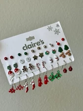 Claire’s Christmas Holiday Earrings Set 20 Pairs Stud & Dangle New