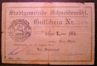255) SCHNEIDEMÜHL (Piła) ★★★ 1 Mark 14. Aug. 1914 ★★★