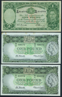 Australia trio of pound banknotes 1949 1961 Coombs Watt Wilson