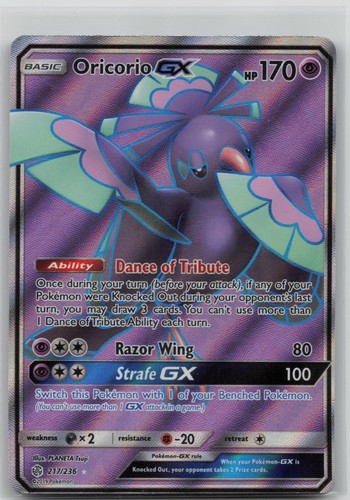 Oricorio GX 217/236 Ultra Rare Cosmic Eclipse Pokemon Holo Near Mint