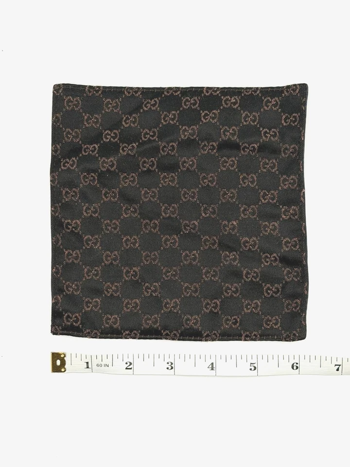 Authentic Vintage Gucci GG Print Satin Silk Brown Pocket Square Hand Rolled - Image 3 of 3