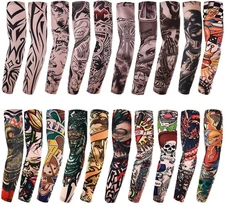 20PCS Set Arts Fake Temporary Tattoo Arm Sunscreen Sleeves Designs Tiger, Crown