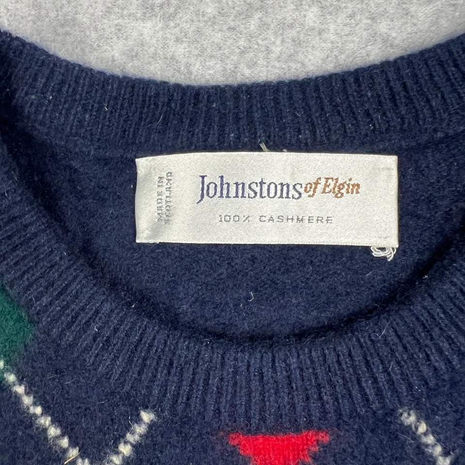 Johnstons of Elgin 100% Cashmere Argyle Crew Neck Sweater Mens 42 Pullover READ - Image 3 of 4