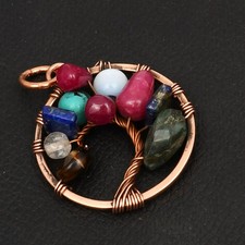 Tree Of Life Multi Gemstone Handmade Copper Wire Pendant Jewelry 1.84
