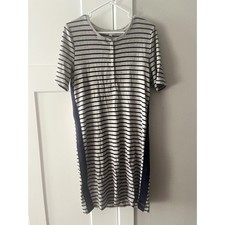 GAP Striped Henley Dress Navy Blue Gray Short Sleeve Casual XL
