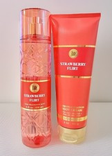 2 Piece Bath and Body Works STRAWBERRY FLIRT Body Mist  Body Cream Set