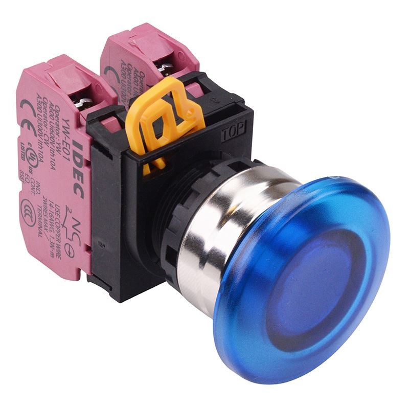 IDEC Blue 22mm Metal Bezel Mushroom Momentary Push Button Switch 2NC IP65