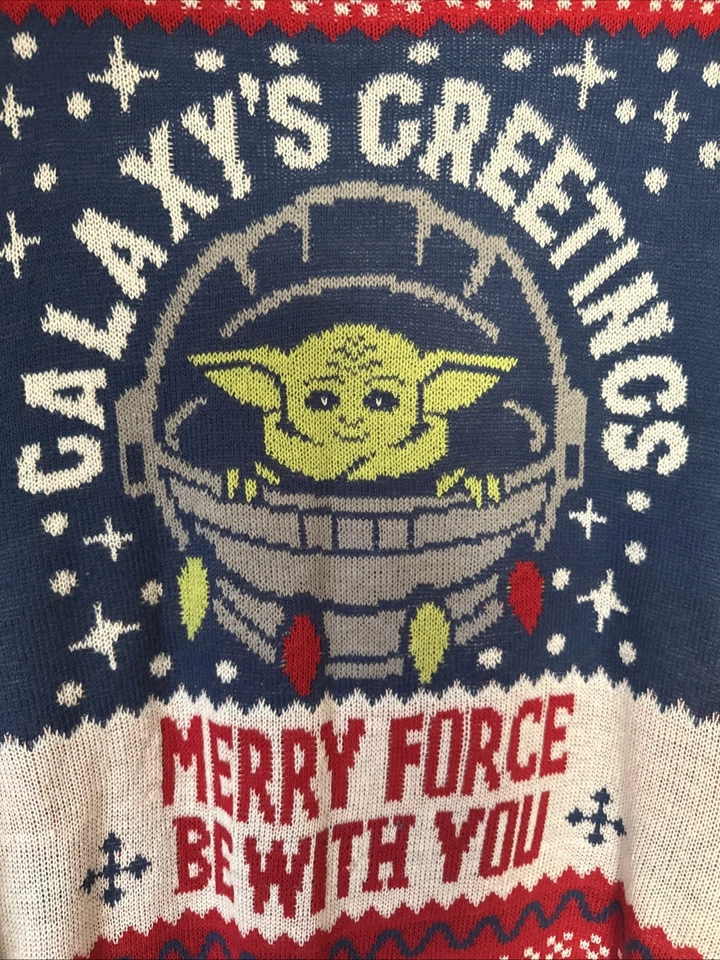 Star Wars Christmas Sweater Holiday Ugly Tacky Baby Yoda Grogu Men's L (42-44) - Image 2 of 4