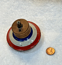 Rare EarlyVintage Tin Spinning Top Wooden Launcher Possible Gibbs USA Patriotic