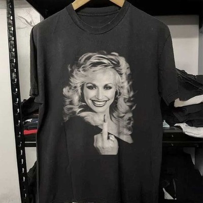 Dolly Parton Middle Finger Unisex Black  Cotton T-Shirt