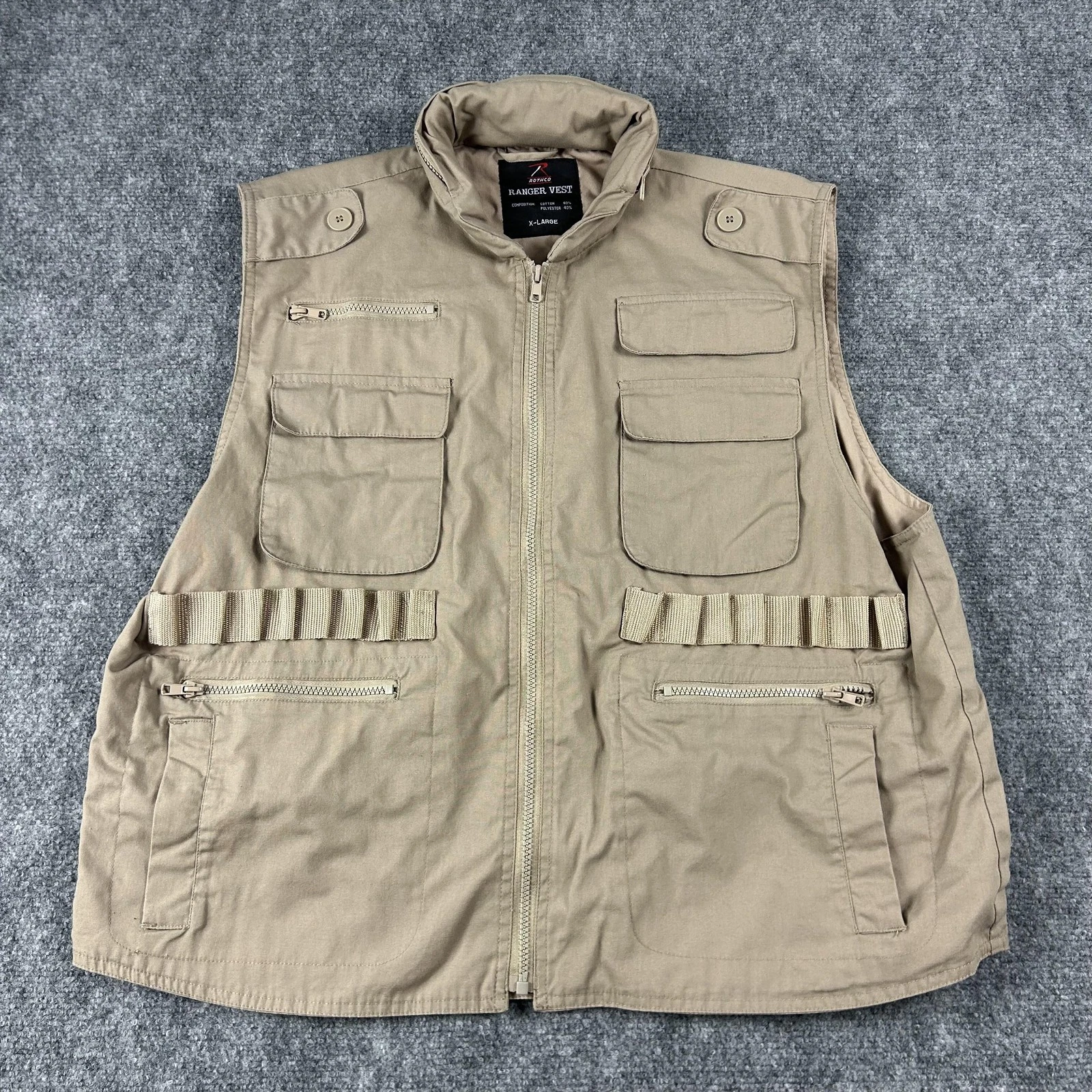 Rothco Vest Mens XL Tan Ranger Utility Fishing Hunting Tactical Outdoor Hooded