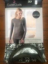 New Women's Cuddl Duds Green  Cream Snowflake Thermal Long Sleeve Crew Small Lg