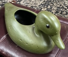Vintage Olive Green Pottery Duck Planter Pot 13  