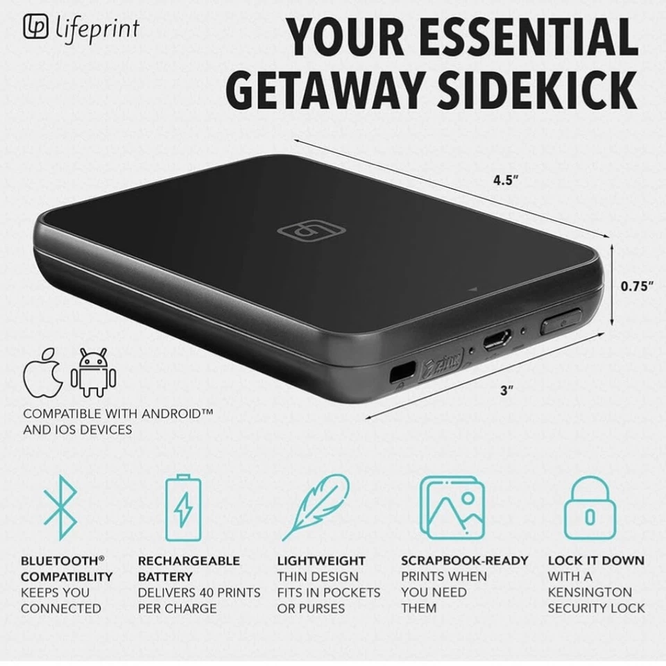 Life Print Ultra-Slim Portable Photo and Video Printer in White. New in Box! - Image 3 of 4