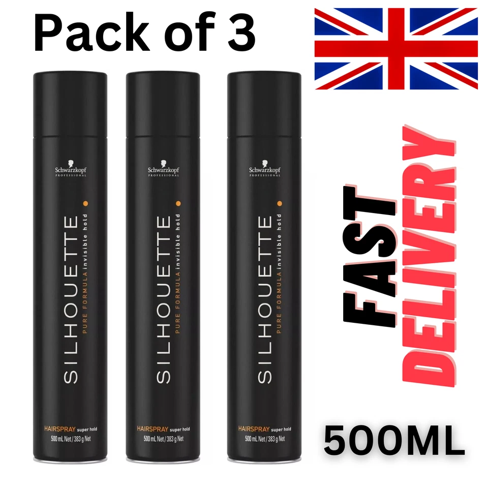 Schwarzkopf Silhouette Super Hold HAIRSPRAY Black Tin 500ml Pack of 3