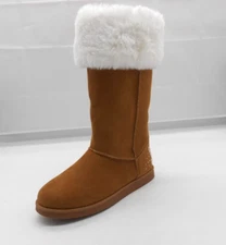 Juicy Couture J-Katy Tan Brown Shearling Style Boots Size 7 M Faux Fur Trim Logo