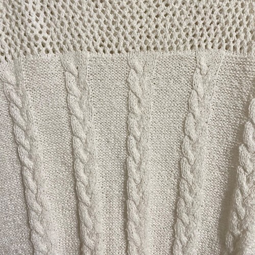 Vintage Womens White Cable Knit Open Knit Tie Waist Cottagecore Sweater Medium - Picture 4 of 5