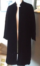 Seamstress-made velvet coat long blazer jacket true black white lining est sz 4