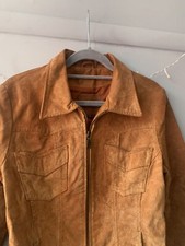 Stradivarius Real Leather Suede Women’s Size 8/10 Jacket Brown Soft Zip Up 70’s
