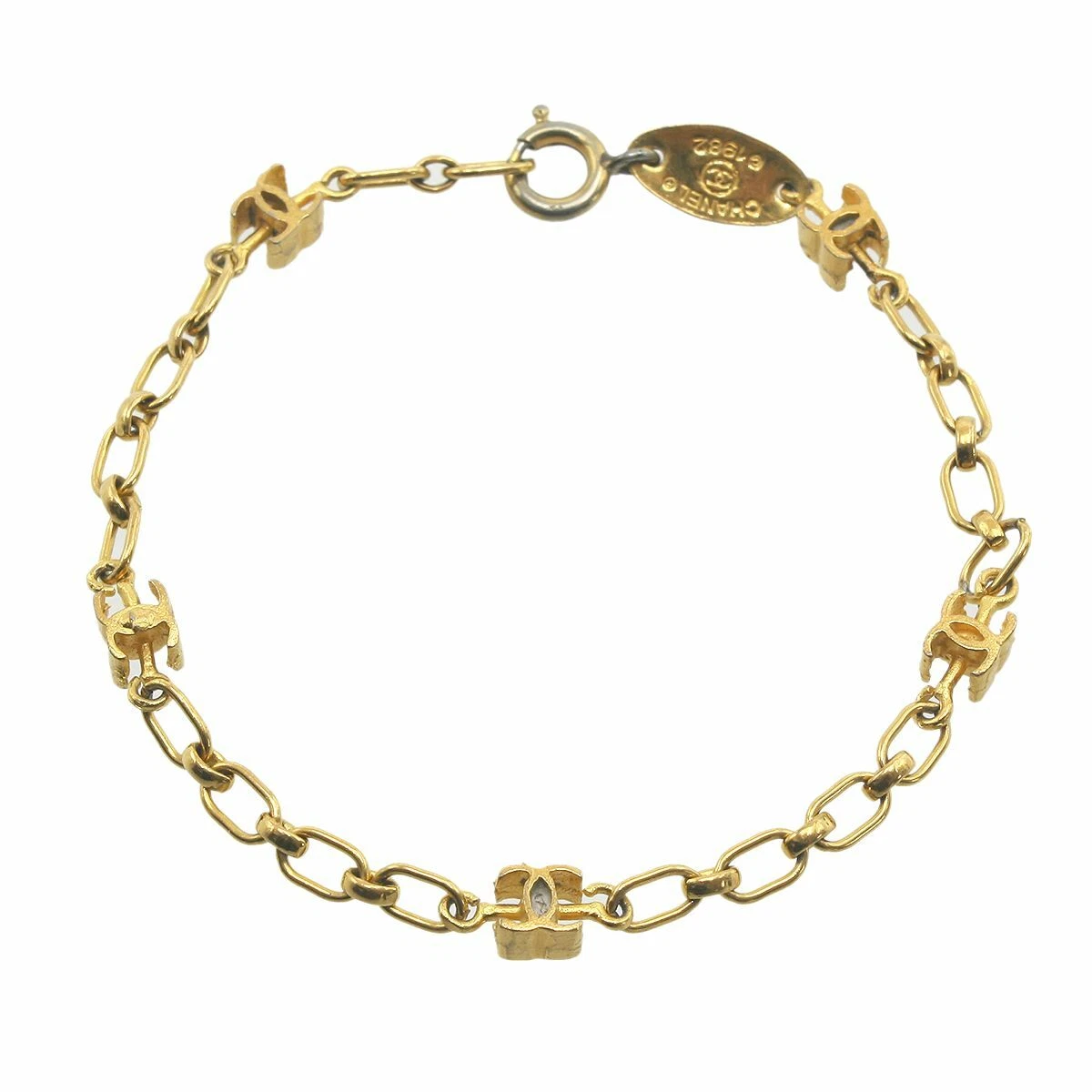 CHANEL Gold-tone Coco Mark Chain Bracelet Women Vintage T1217