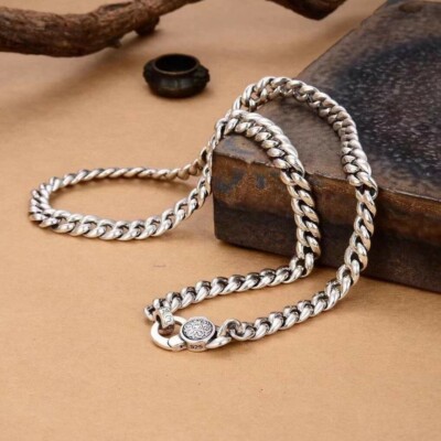 A25 markante Panzerkette 7 mm 6-Wort-Mantra buddhistisch Silber 925 