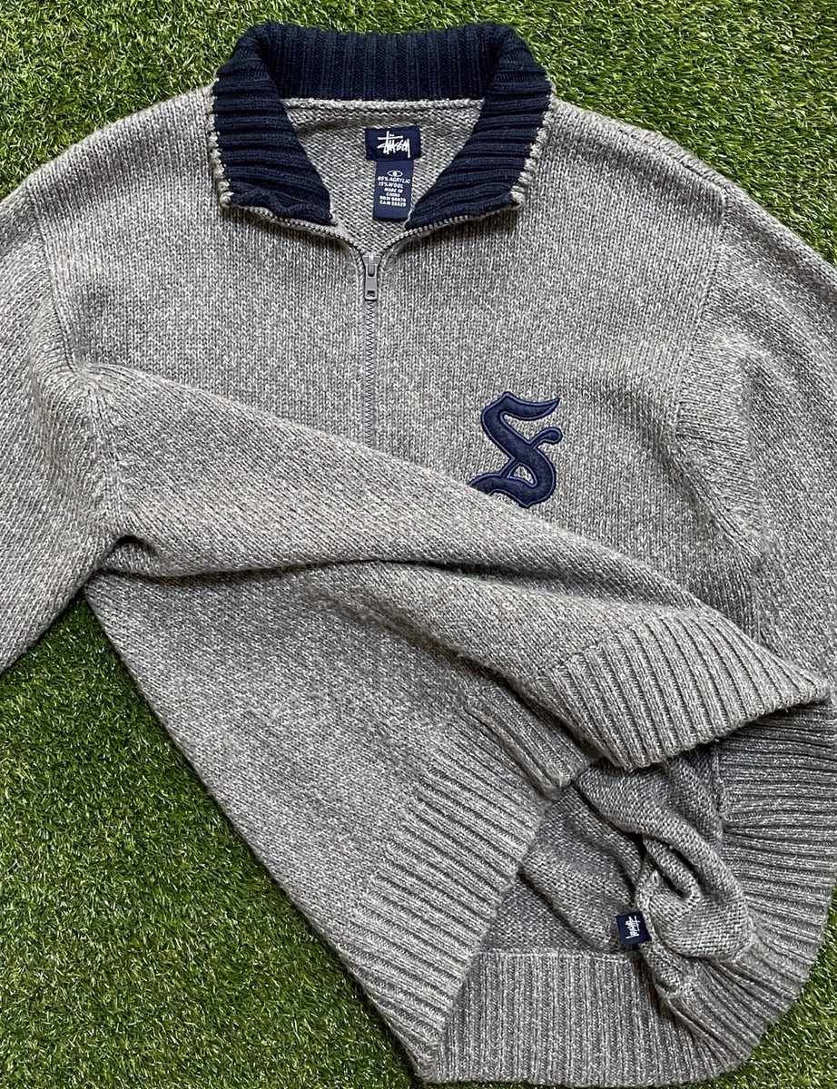 90s vintage old stussy knit sweater sweatshirt zipper up S