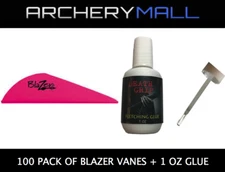 100 Pack of Blazer Vanes with a Death Grip Fletching Glue - PINK