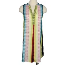 Lilla P Shirt Dress Womens Size XS Carnival Multicolor Striped Sleeveless Flowy