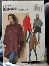 2015 Butterick Sew Pattern B6252 Misses Poncho 4 Styles Size Xsm-Med Uncut FF