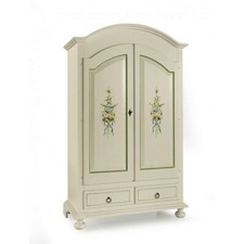 ARMADIO ANTE BATTENTI SHABBY BIANCO DECORATO ARTE POVERA CLASSICO 2 ANTE 2 CASS.