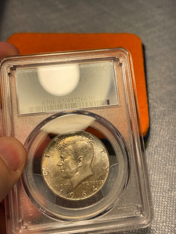 1964 Kennedy Half Dollar.  Original roll toning!  PCGS MS 65  (#100374)