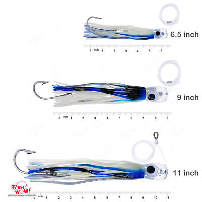 3pcs 6.5'' 9'' 11'' Fishing cup Trolling Marlin skirt rig Resin Head Blue white NEW