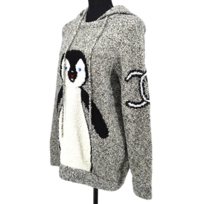 Chanel 07A #42 Penguin-motif Knitted Hoodie Gray 10258 | eBay