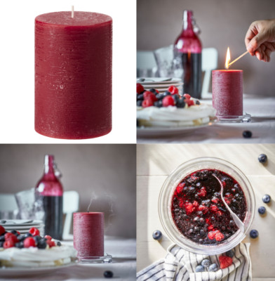 IKEA STORTSKON Duft Stumpenkerze, Beeren/rot, 30 Std. BRANDNEU