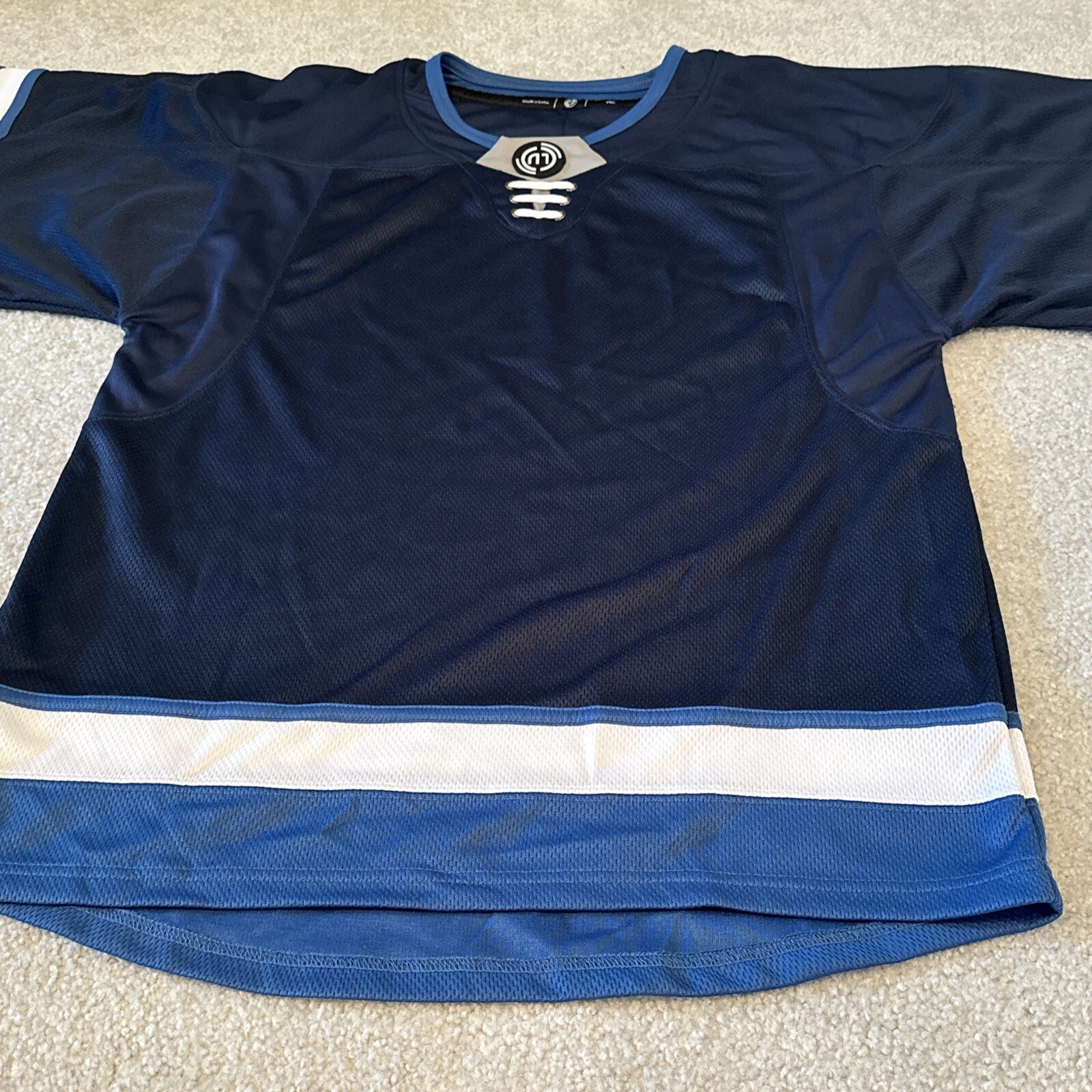 Winnipeg Jets Colors Blank Monkey Hockey Jersey Size Juniors Goal Cut GC Blue