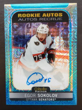 2021-22 OPC Platinum Egor Sokolov Blue Traxx Rookie Auto #R-ES Ottawa Senators