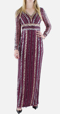 Adrianna Papell L50016 Womens Bordeaux Beaded Column V-Neck Gown Size US 2