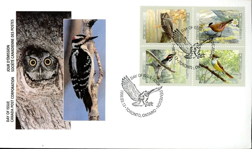 Canada FDC#1713a - Birds of Canada - 3 (1998) 4 x 45¢ Se-tenant block or stri...