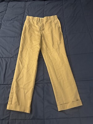 Lands End Mens Khaki Pants 33x31 Brown Beige Cuffed Tailored