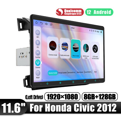 11.6'' Car Stereo for Honda Civic 2012 (LHD only) Android 12 GPS Carplay 8+128GB