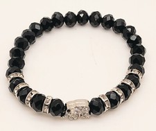 boho style Black Glass Bead silver color Elephant charm Stretch fashion Bracelet