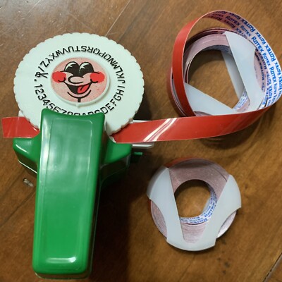 Vintage Esselte Label Maker Green/White w/ Face, Extra Rotex Red 3/8'' Tape