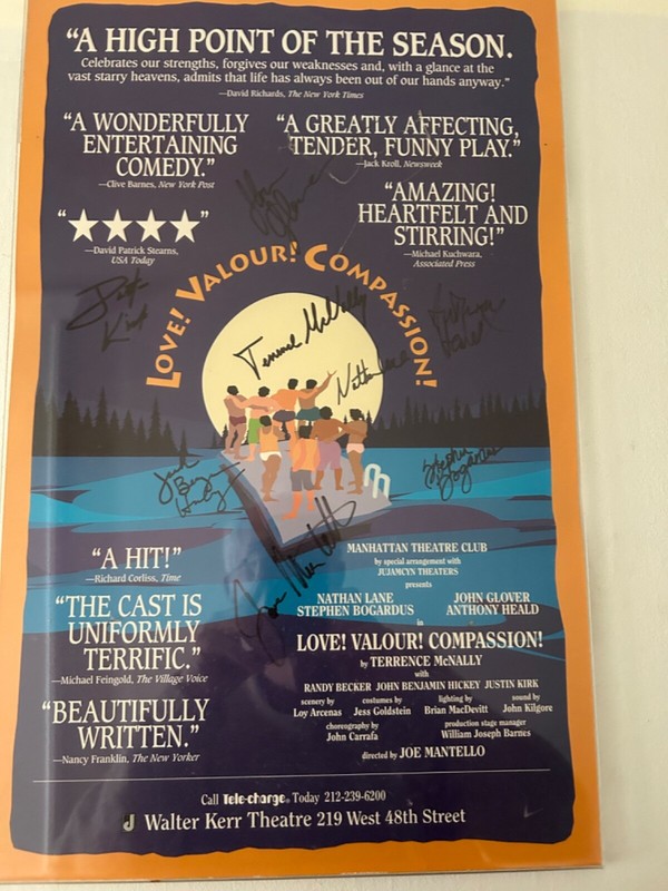 'Love! Valour! Compassion!' + framed poster signed by original Broadway cast