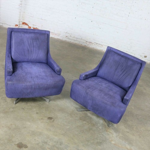 Pair of Aubergine Scoop Swivel Lounge Chairs with Metal Base by Barbara Barry fo - Picture 6 of 12