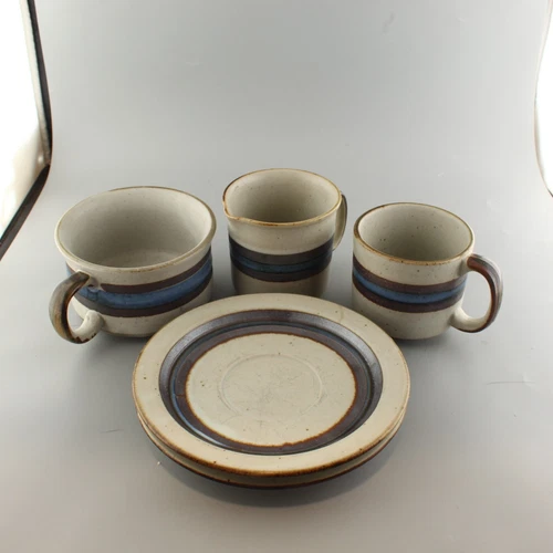 5 PC Lot Otagiri HORIZON Vintage Stoneware 2 Saucers Creamer Flat Cup Soup Cup