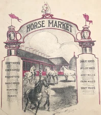 c1920s Horse Market Thoroughbred Lithograph Poster Cutout 9.5x12
